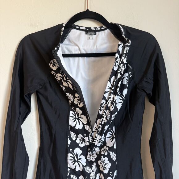 Volcom Medium Coco Hibiscus One Piece Zip Rash Guard Swim Suit Floral Cheeky - Picture 5 of 11